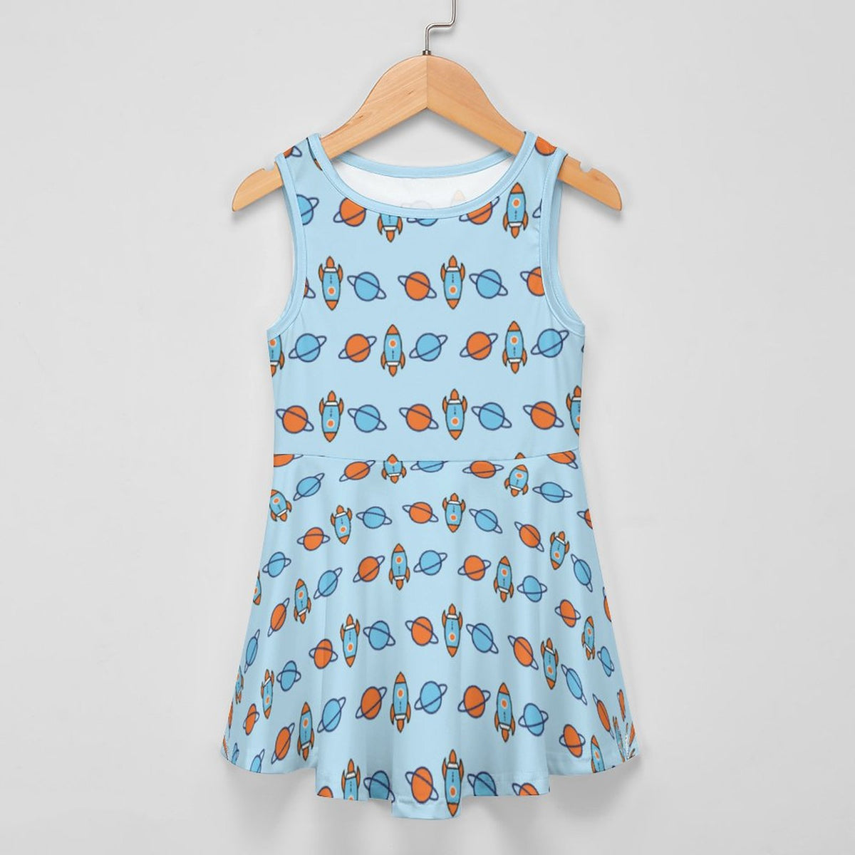 Outer Space Rocket Sleeveless Tank Dress for Girls