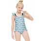 Outer Space Rocket Double Ruffle Girls Swimsuit