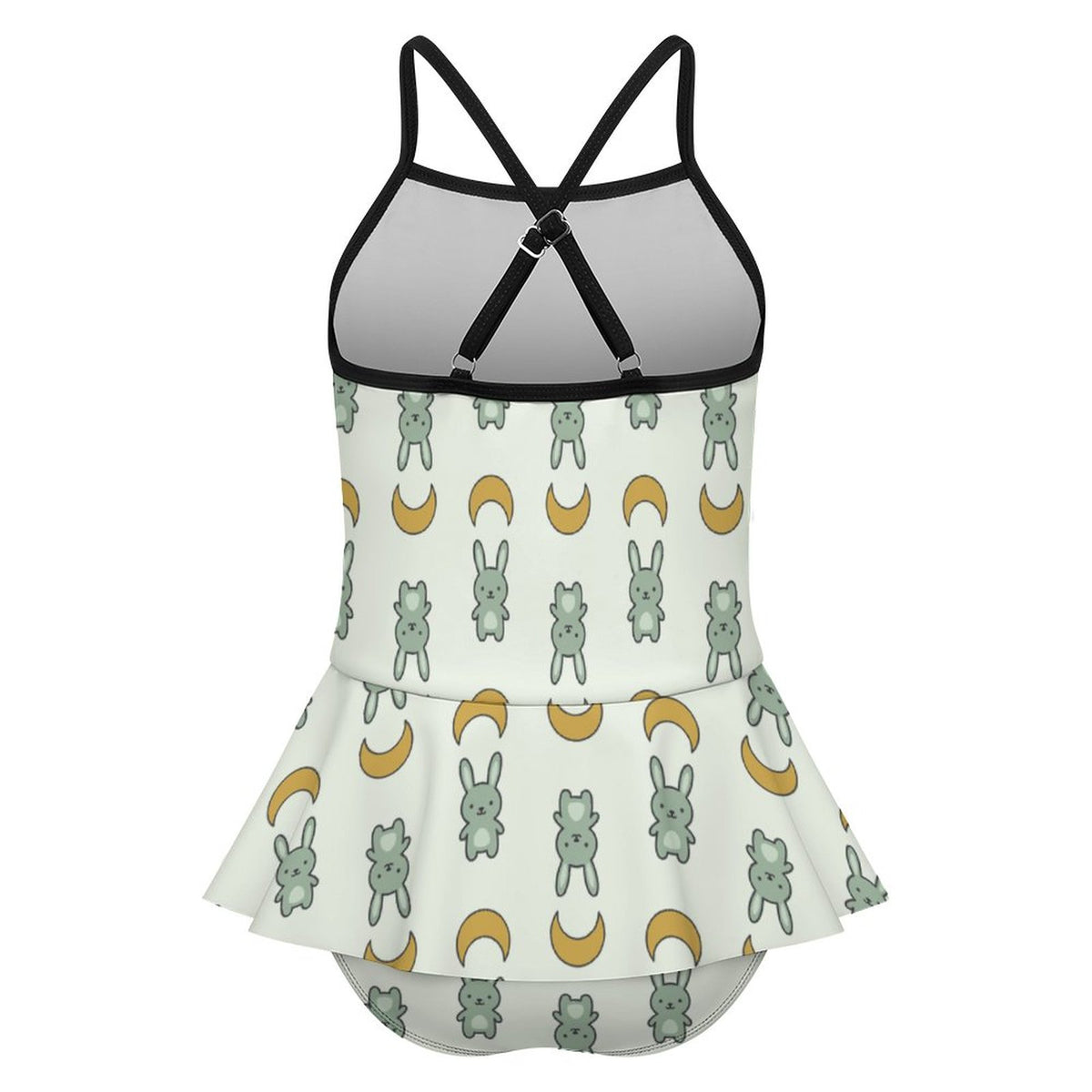 Girls Cute Bunny & Moon Cami Ruffle One-Piece Swimsuit