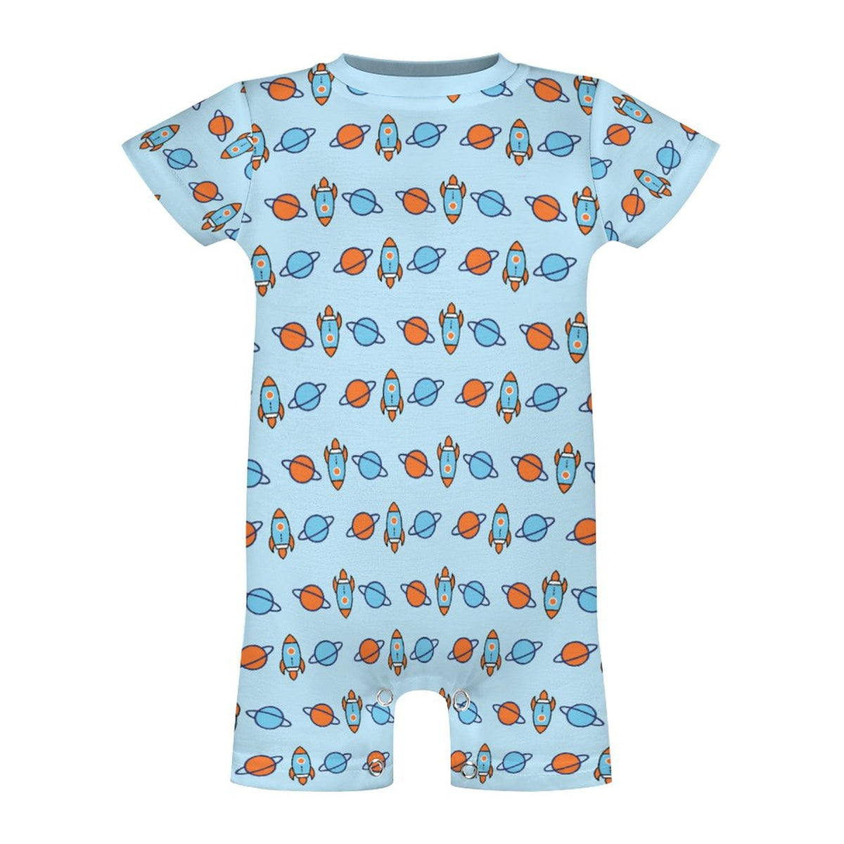 Outer Space Rocket Short Sleeve Baby Romper | 180gsm