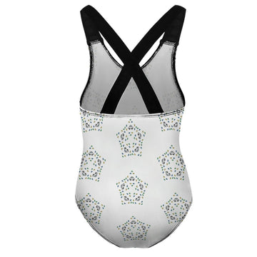 Girls' White Geometric Star Athletic Bathing Suit