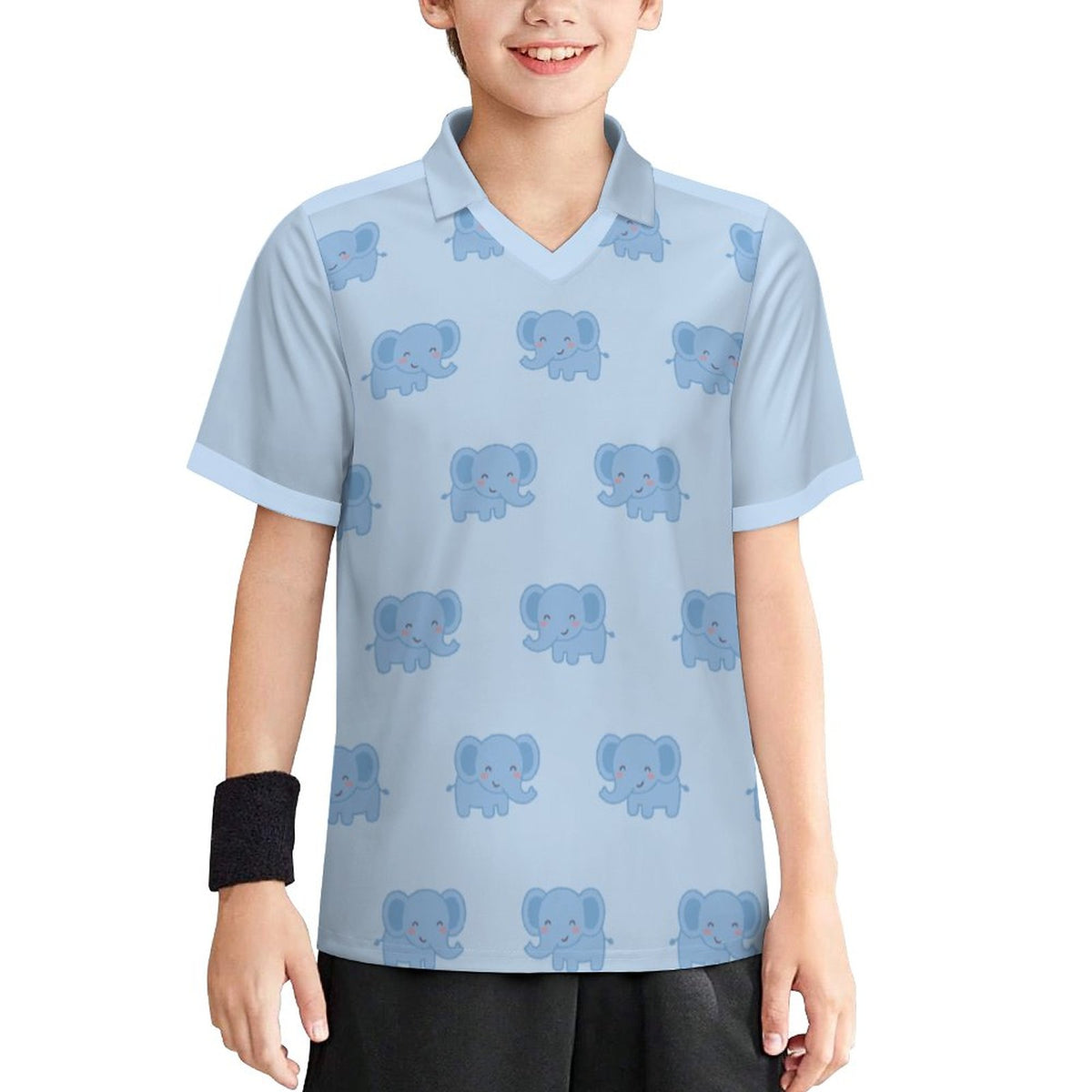 Kids' Blue Elephant Print V-Neck Soccer Jersey