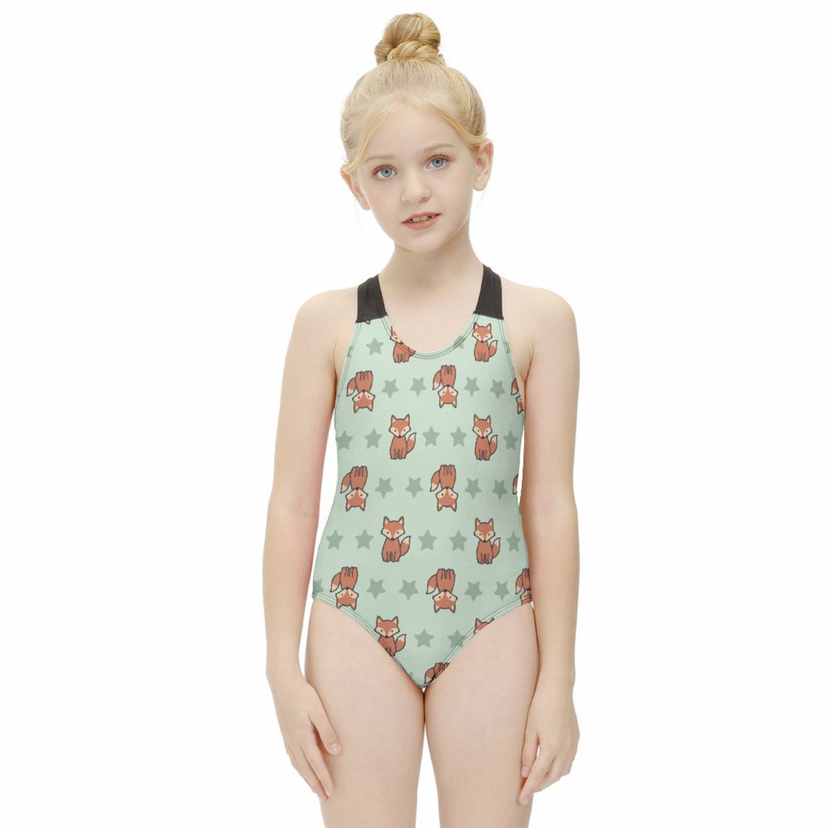 Cute Fox Print Cross-Back Girls Swimsuit | Custom AOP