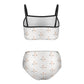 Girls' White Geometric Patterned Two-Piece Swimwear