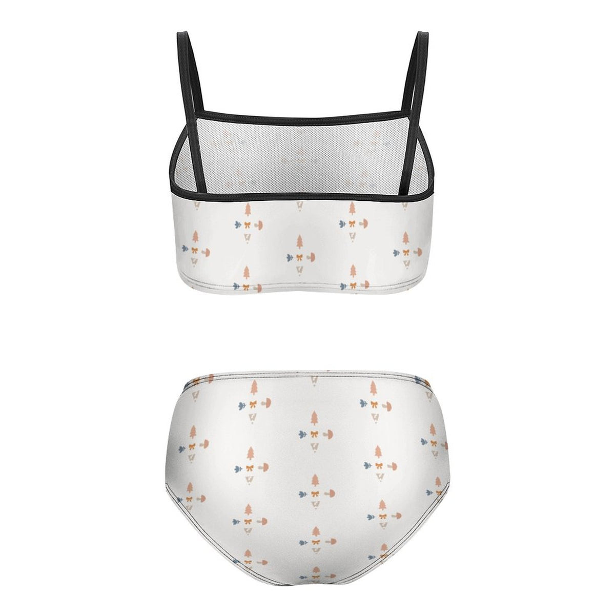 Girls' White Geometric Patterned Two-Piece Swimwear