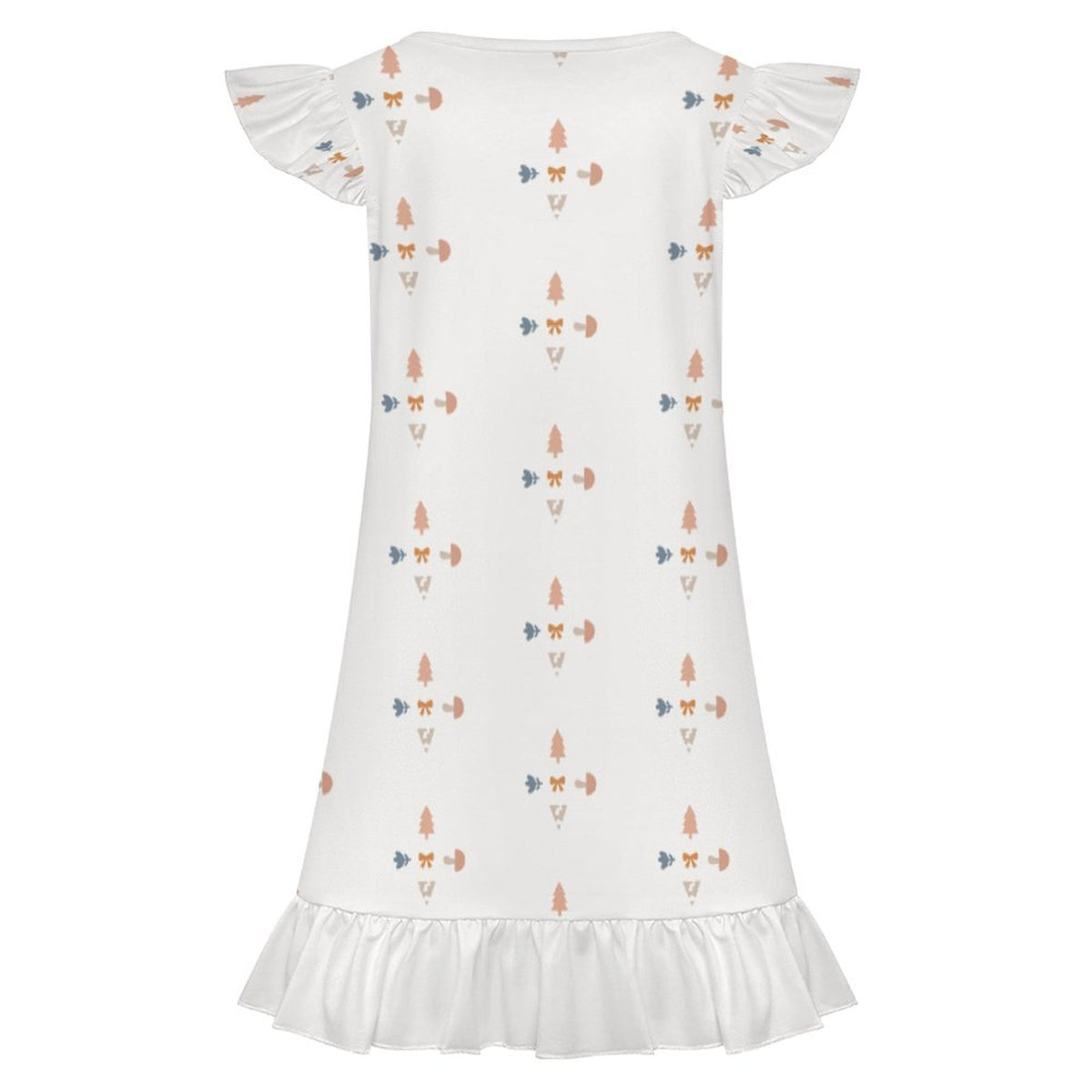 Girls' White Patterned Short Sleeve Sleepwear Dress