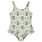 Girls Cute Fox Print Ruffled One-Piece Swimsuit