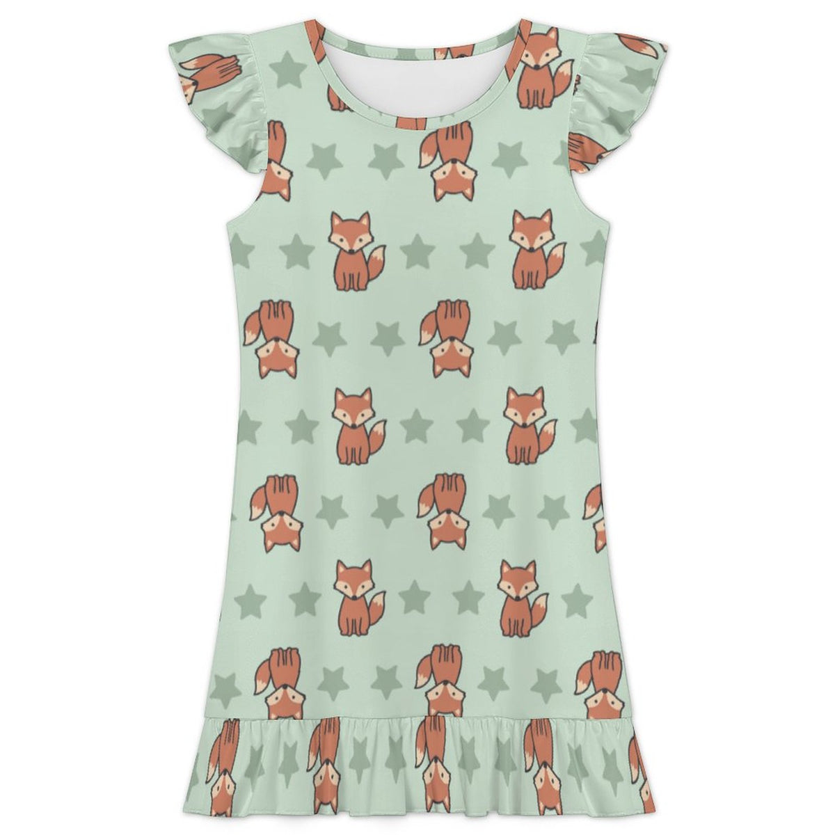 Girls Cute Fox Print Ruffle Sleeve Nightgown