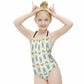 Cute Bunny & Moon Halter One-Piece Girls Swimsuit