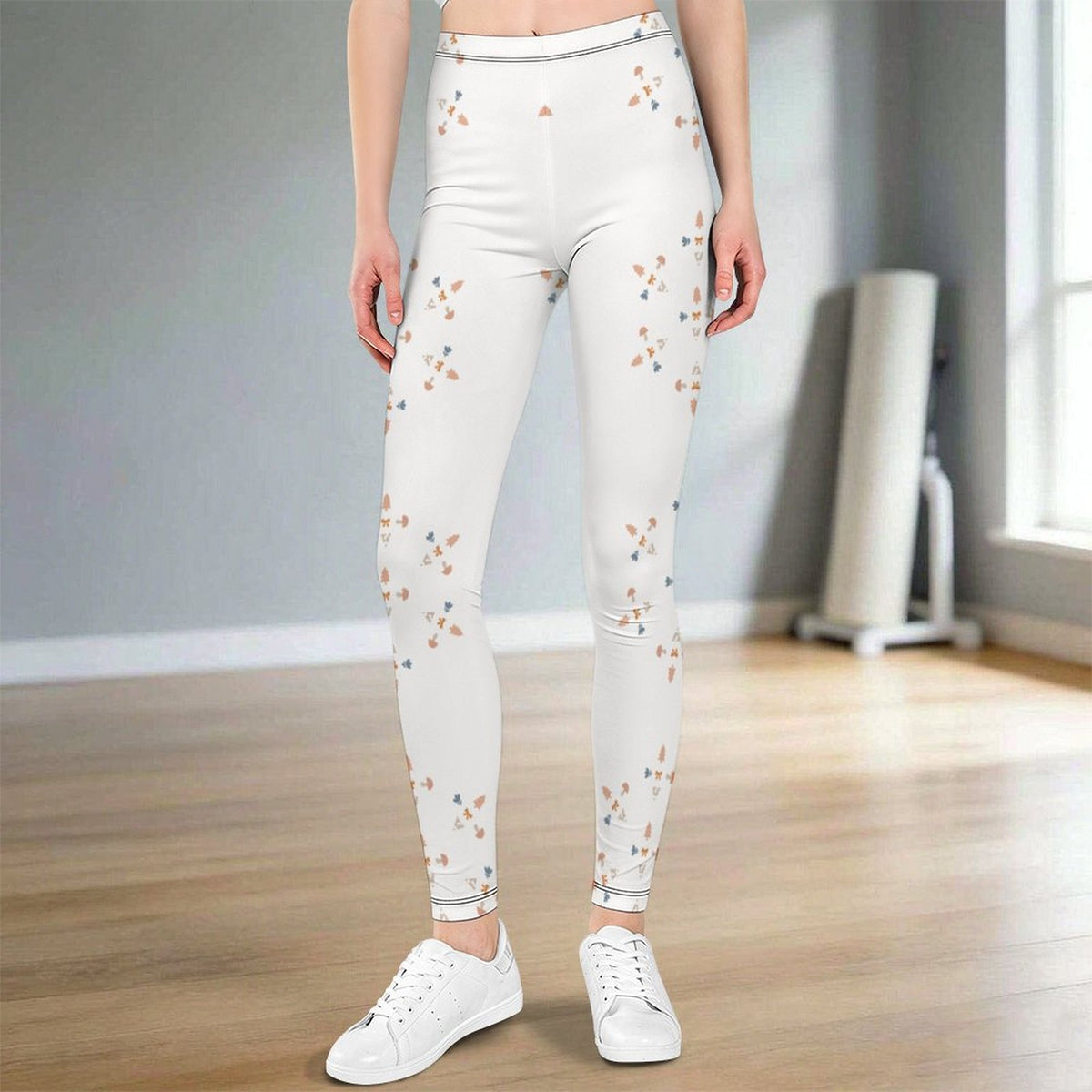 Girls' White Geometric Print Activewear Leggings