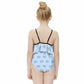 Girls' Blue Elephant Print Off-Shoulder Swimsuit