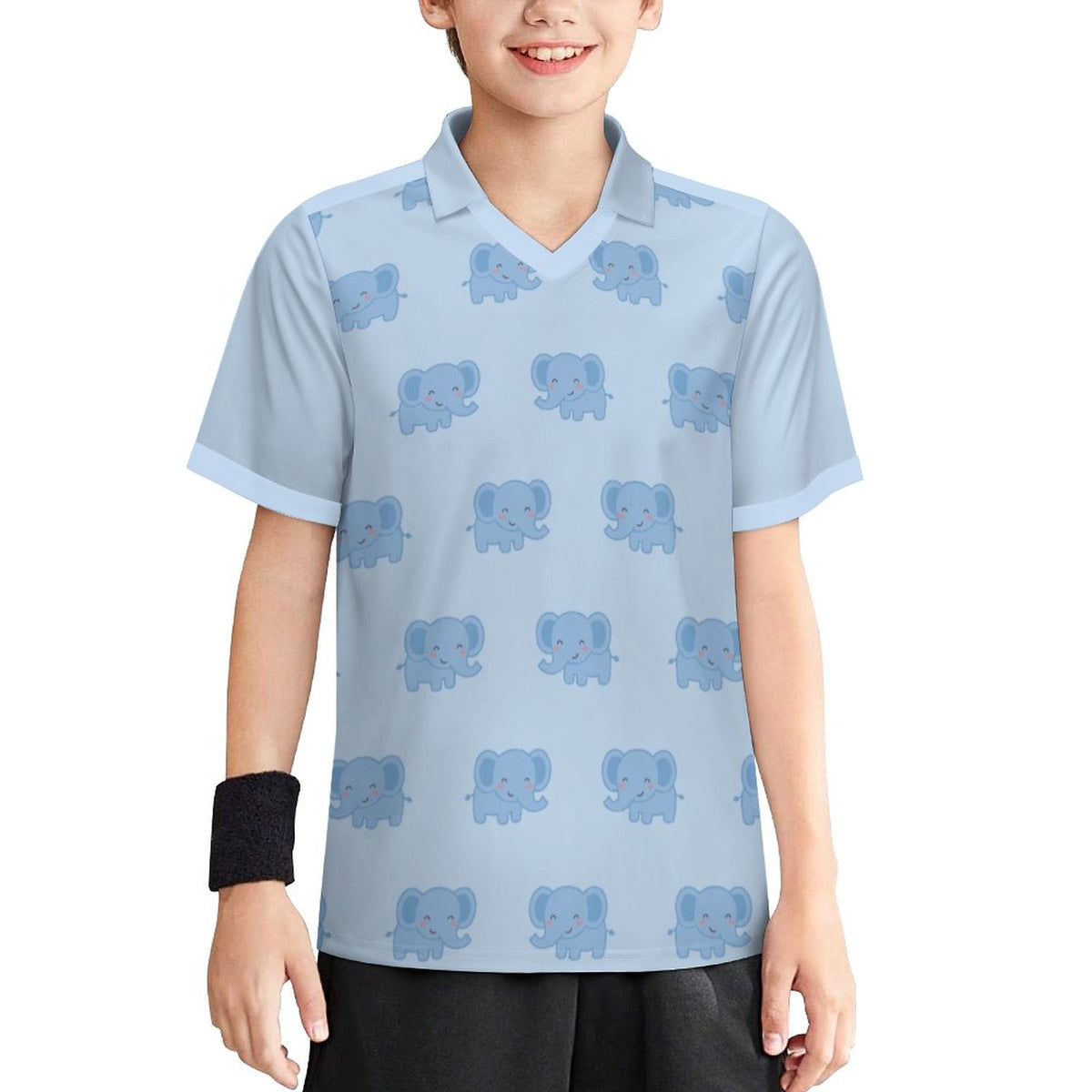 Kids' Blue Elephant Print V-Neck Soccer Jersey