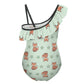 Cute Fox Print One-Shoulder Ruffle Swimsuit for Girls