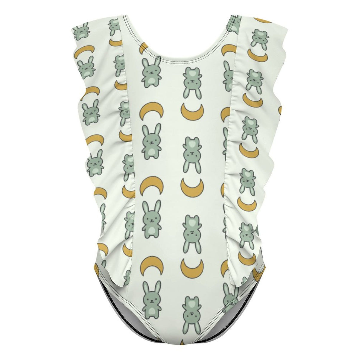 Girls Cute Bunny & Moon Print Flutter Ruffle Swimsuit