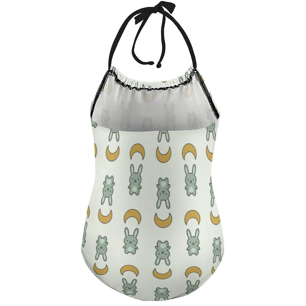 Cute Bunny & Moon Halter One-Piece Girls Swimsuit