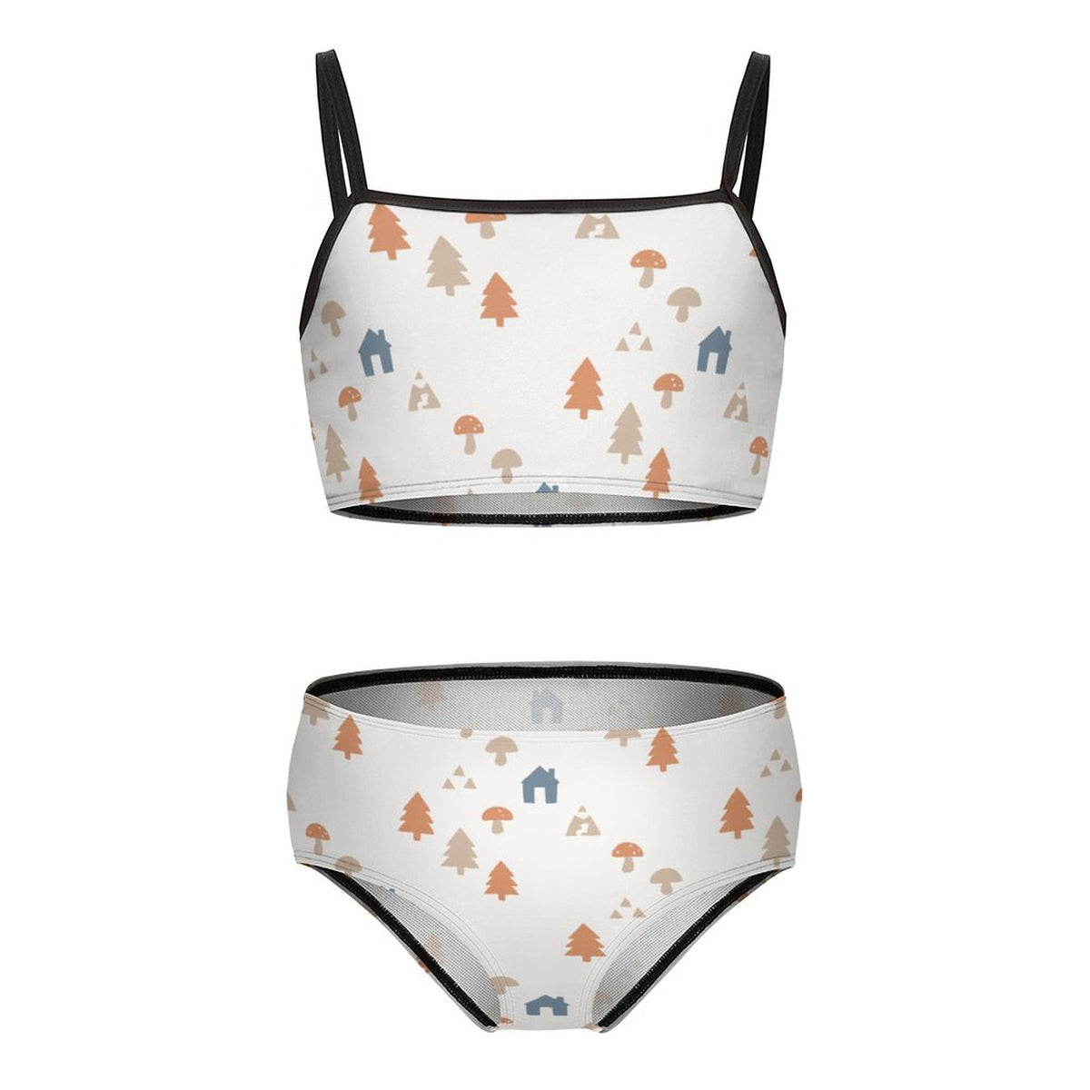 Girls' White Forest Pattern Cami Bikini Set