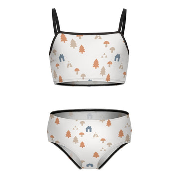 Girls' White Forest Pattern Cami Bikini Set