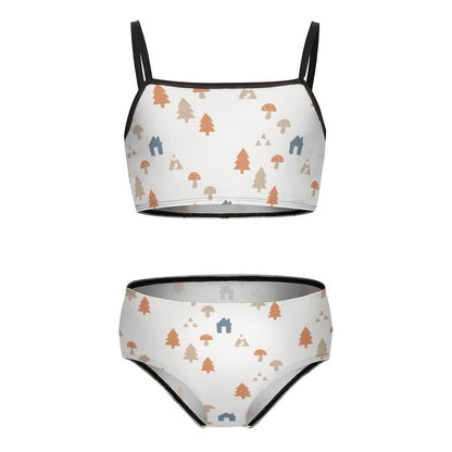 Girls' White Forest Pattern Cami Bikini Set