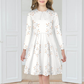 Girls' Geometric Print Long Sleeve A-Line Collar Dress