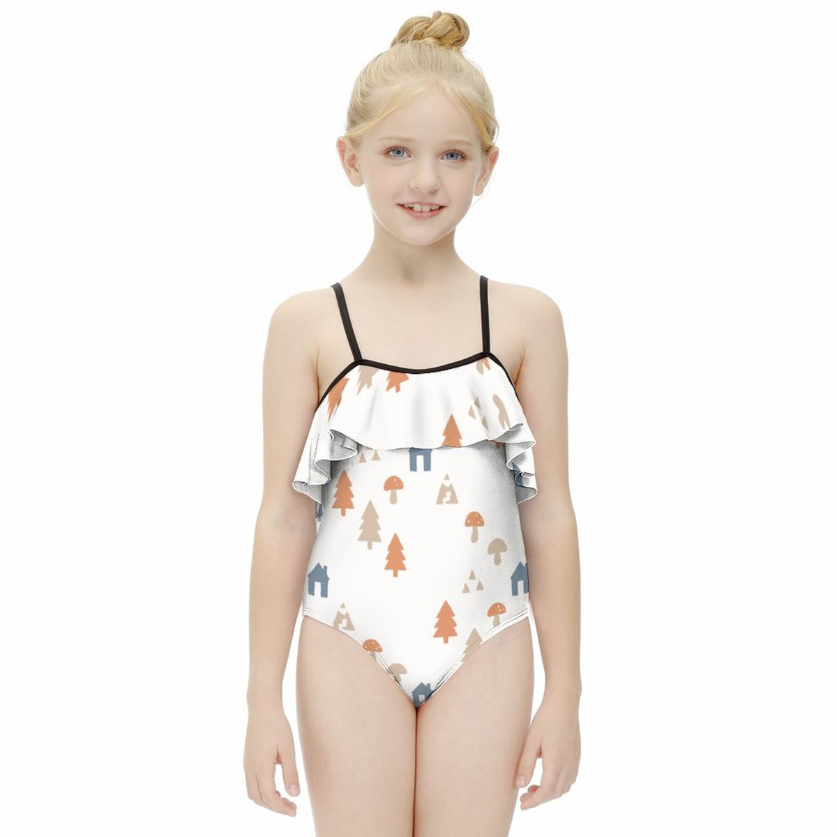 Cute Woodland Cabin Off-Shoulder Swimsuit for Girls