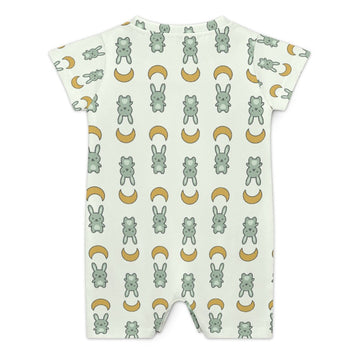 Cute Cotton Baby Bunny & Moon Short Sleeve Romper