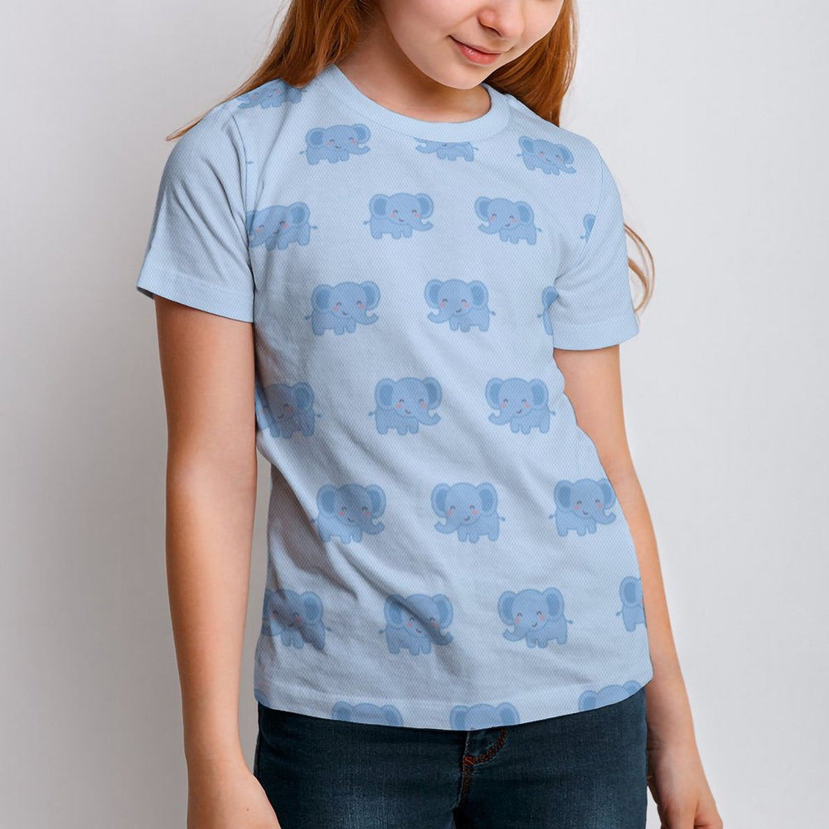 Kids' Cute Elephant Print Light Blue T-Shirt