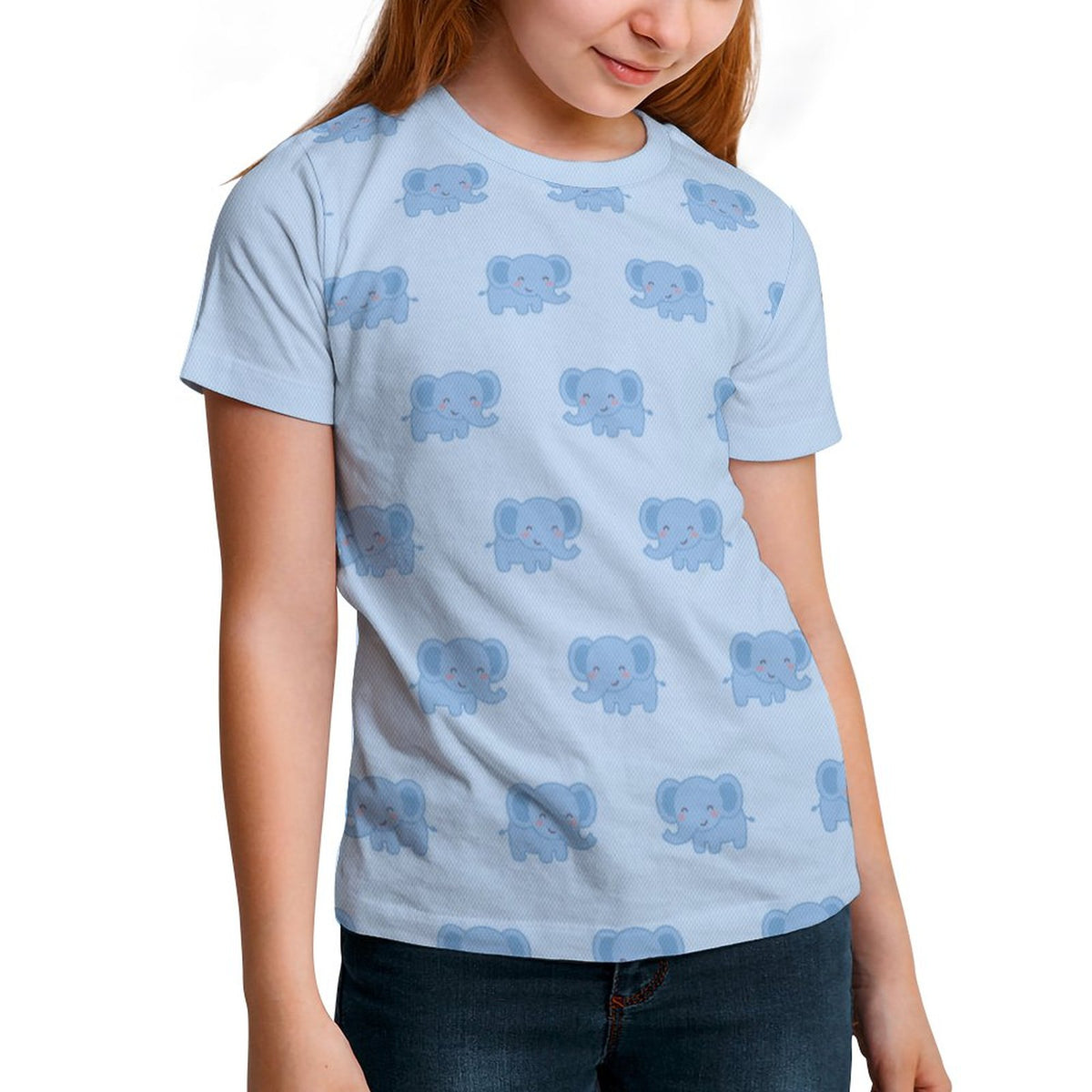 Kids' Cute Elephant Print Light Blue T-Shirt
