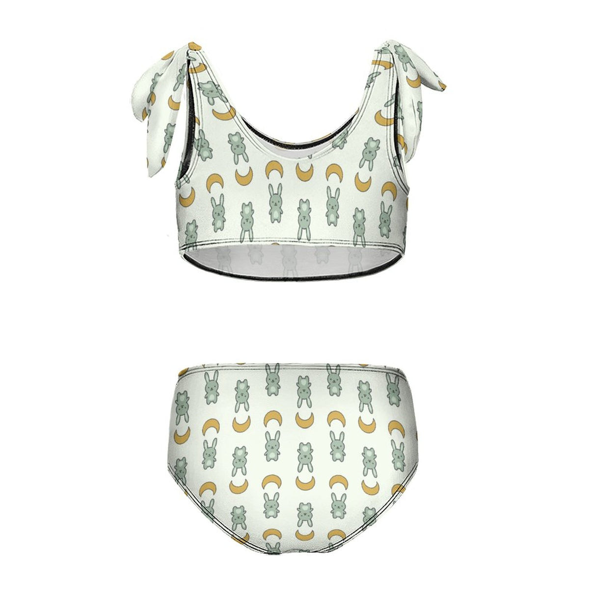 Cute Bunny & Moon Tie Shoulder Girls Bikini Set | AOP