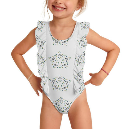 Cute Star Floral Ruffle One-Piece Swimsuit for Girls