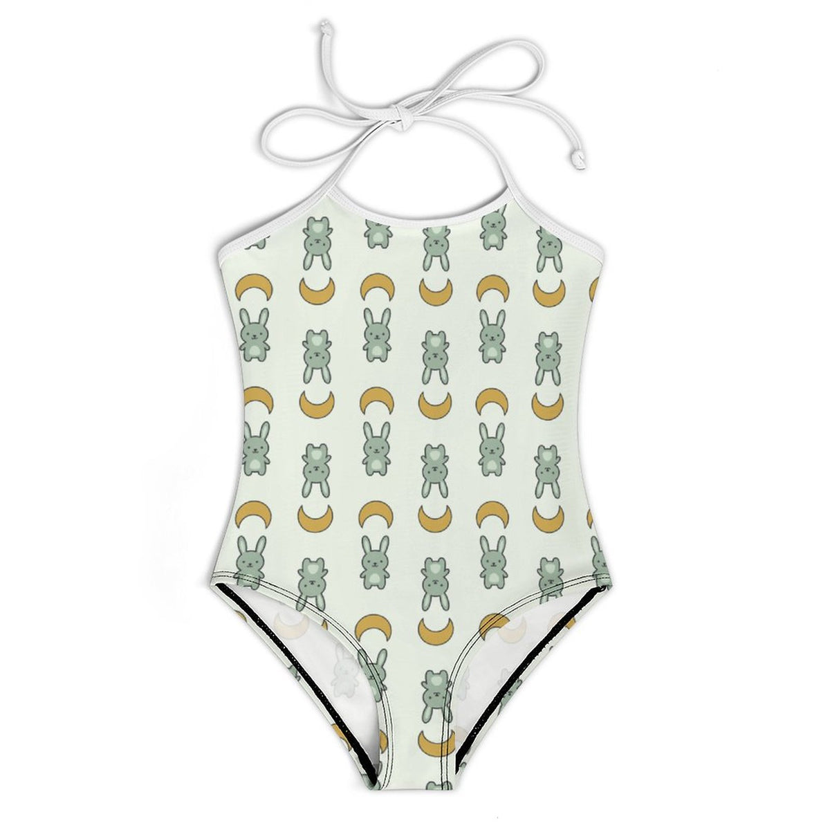 Cute Bunny & Moon Spaghetti Strap Girls Swimsuit | AOP
