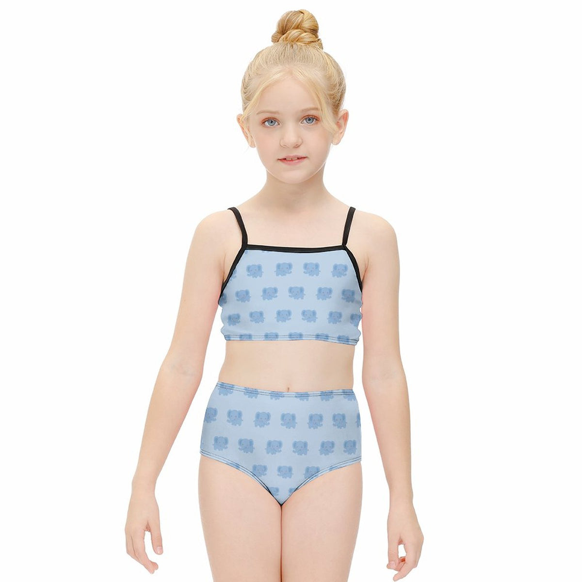 Girls' Blue Elephant Print Two-Piece Swimsuit