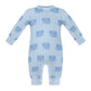 Cute Elephant Print Light Blue Baby Cotton Romper
