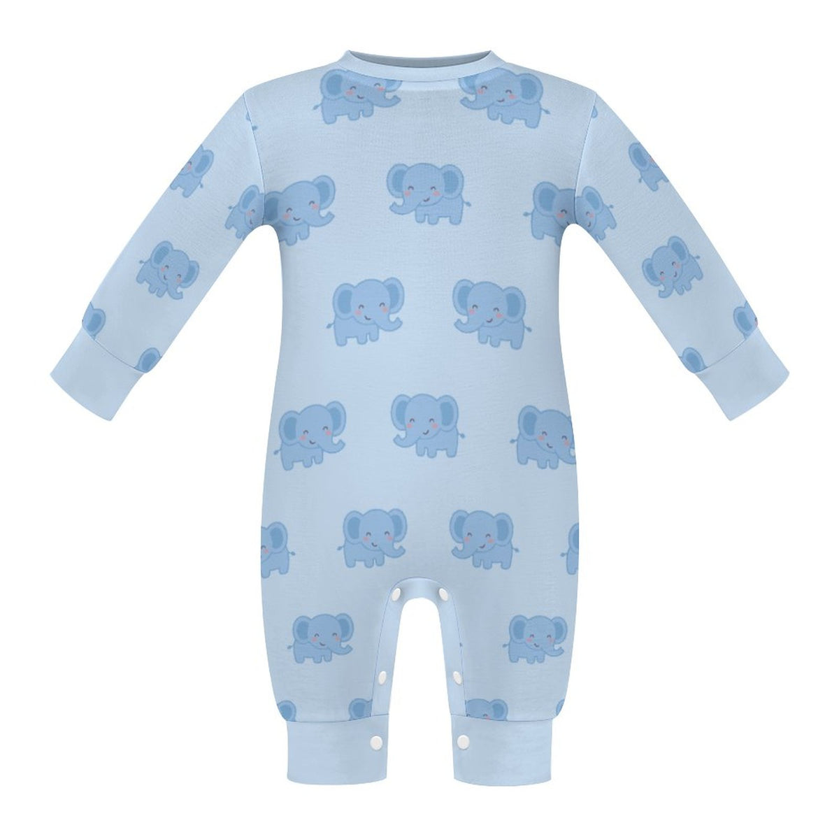 Cute Elephant Print Light Blue Baby Cotton Romper