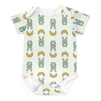 Cute Bunny & Moon Short Sleeve Baby Romper | 220gsm