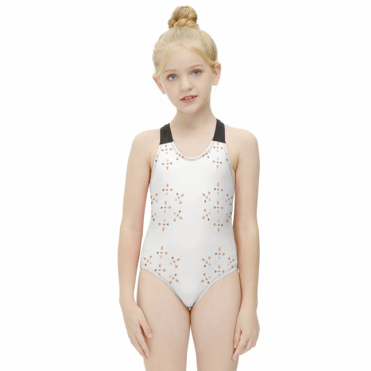 Girls' White Geometric Patterned Beach Swimsuit