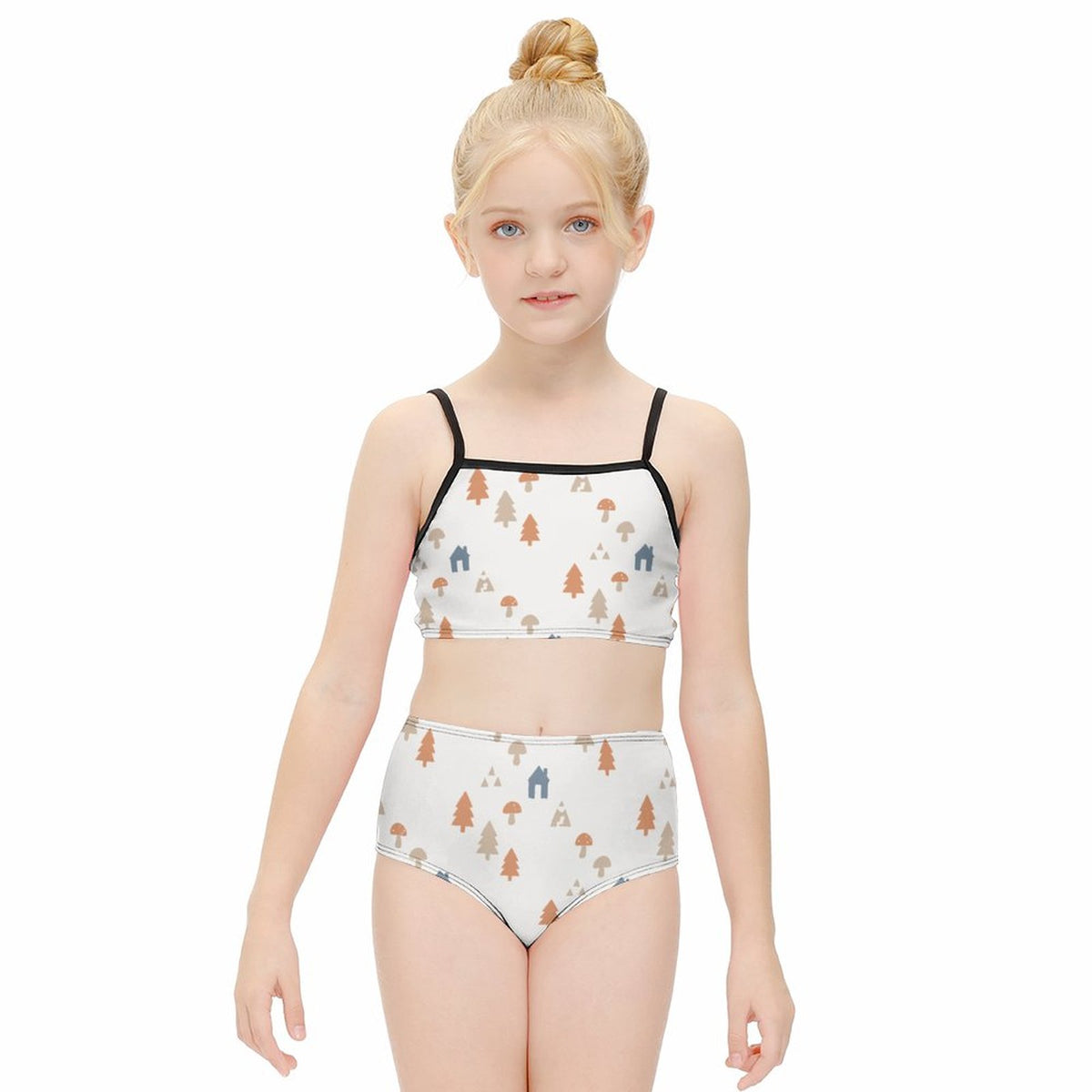 Girls' White Forest Pattern Cami Bikini Set