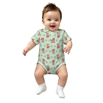 Cute Baby Fox Print Short Sleeve Polo Romper