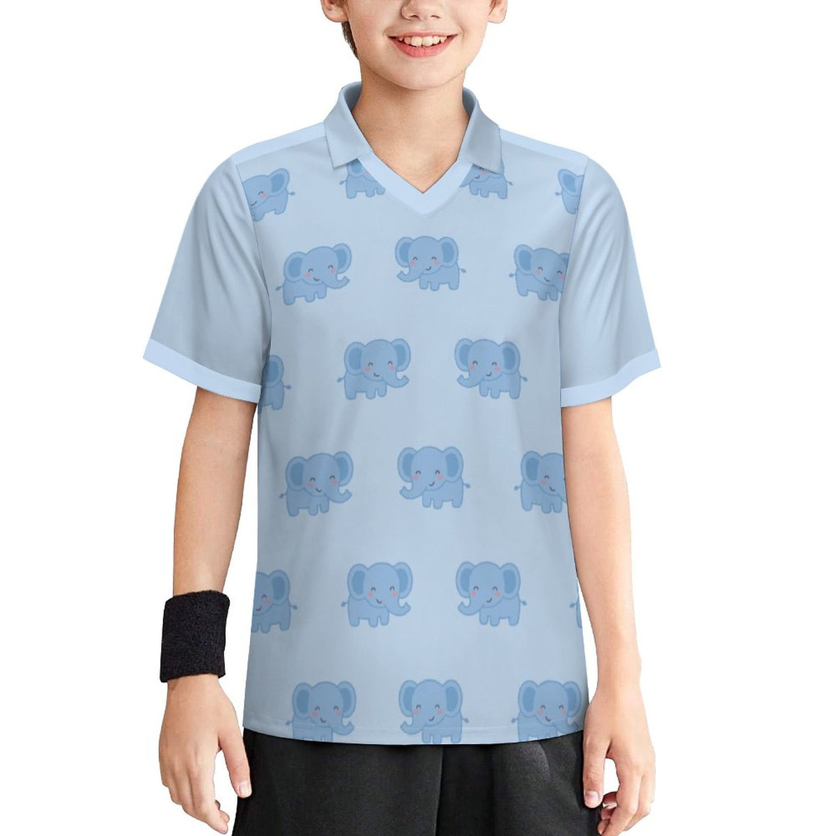 Kids' Blue Elephant Print V-Neck Soccer Jersey