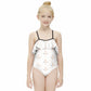 Girls' White Geometric Flounce One-Piece Swimwear