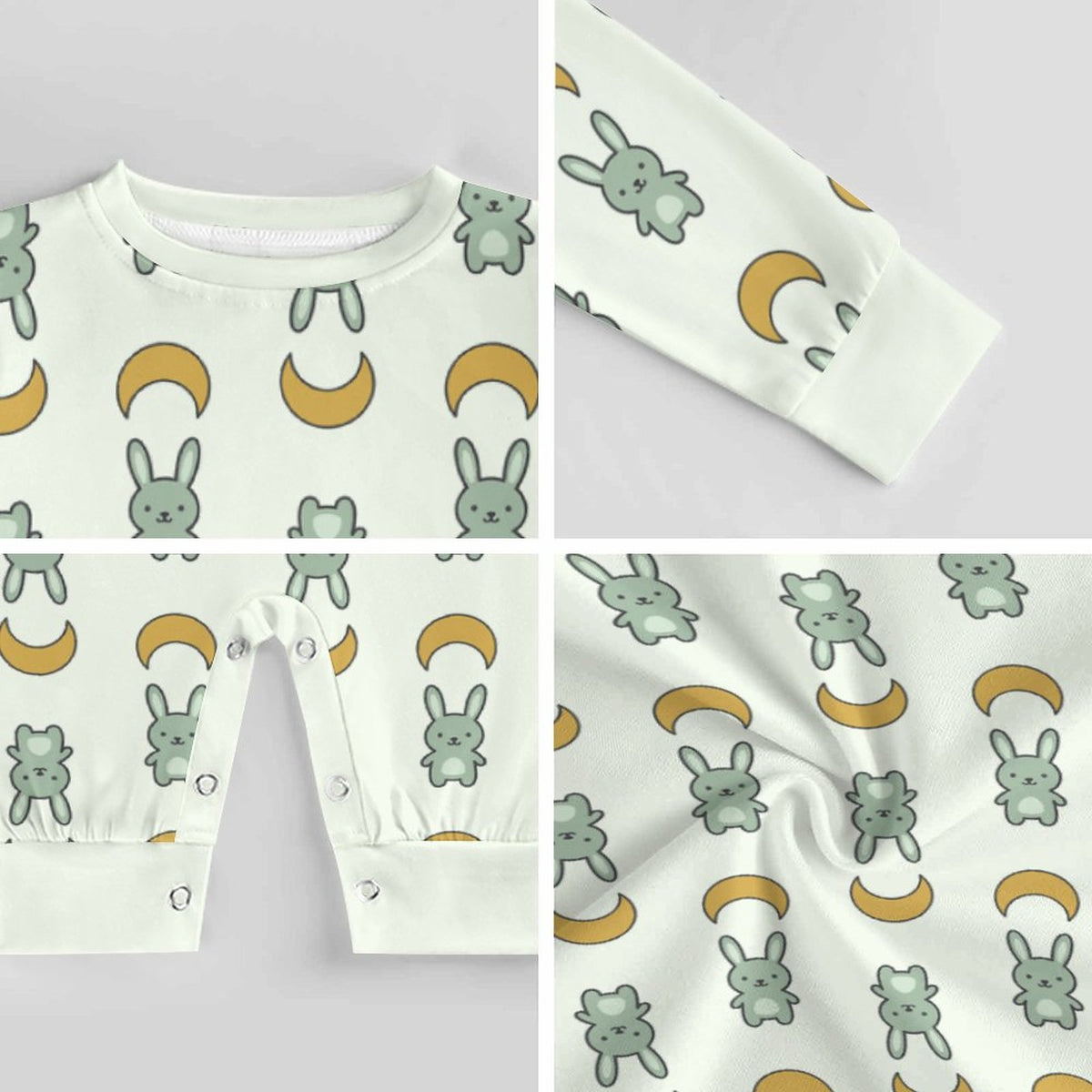Cute Bunny & Moon Print Long Sleeve Baby Romper | 180gsm