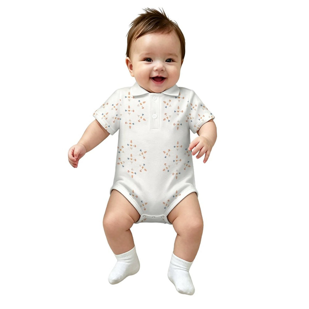 Cute Geometric Motif Short Sleeve Polo Baby Romper
