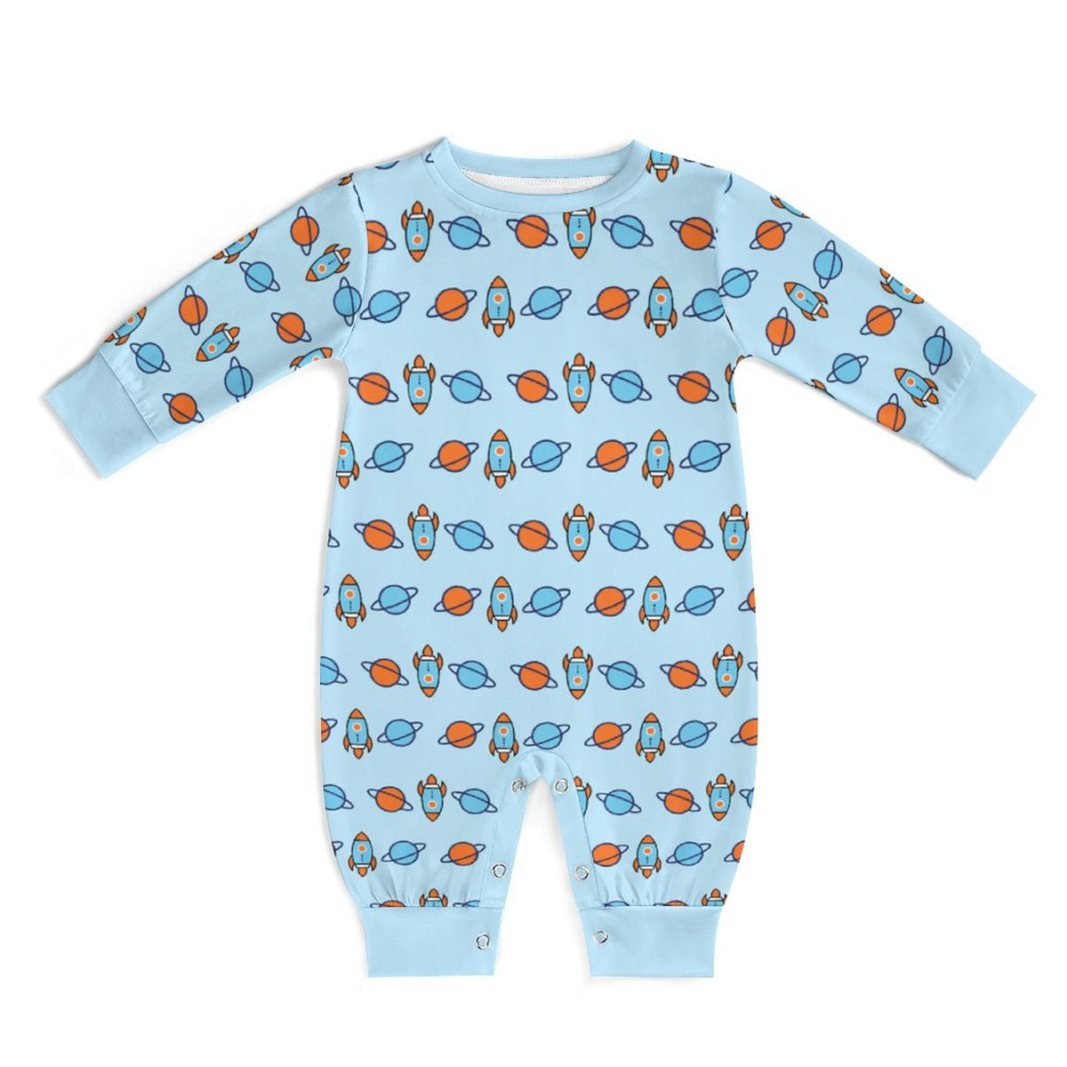 Space Rocket Print Long Sleeve Baby Onesie | Custom AOP