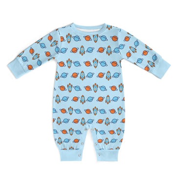 Space Rocket Print Long Sleeve Baby Onesie | Custom AOP