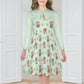 Cute Fox Print Peter Pan Collar Girls Long Sleeve Dress