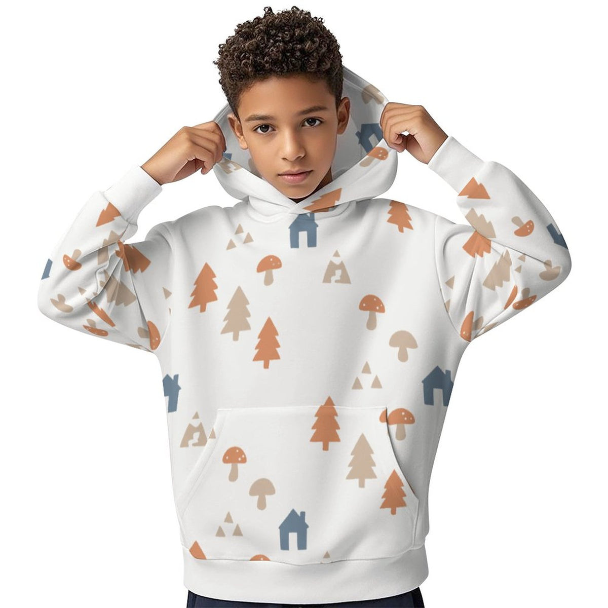 230GSM White Forest Pattern Kids' Pullover Hoodie