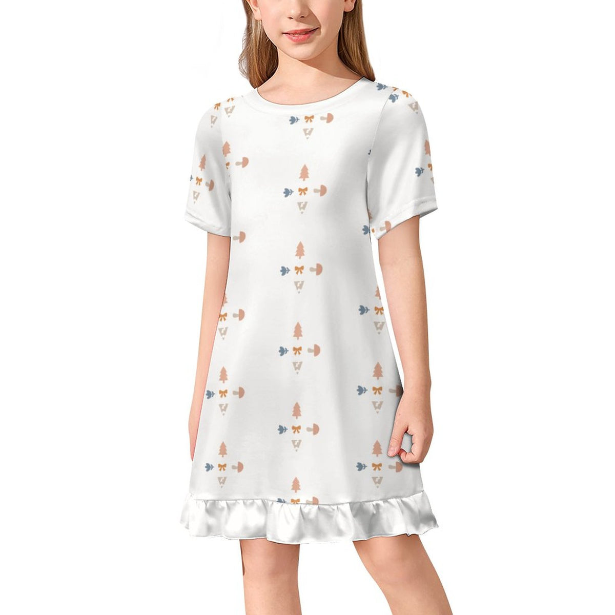 Girls' Geometric Print Ruffle Hem Short Sleeve Dress