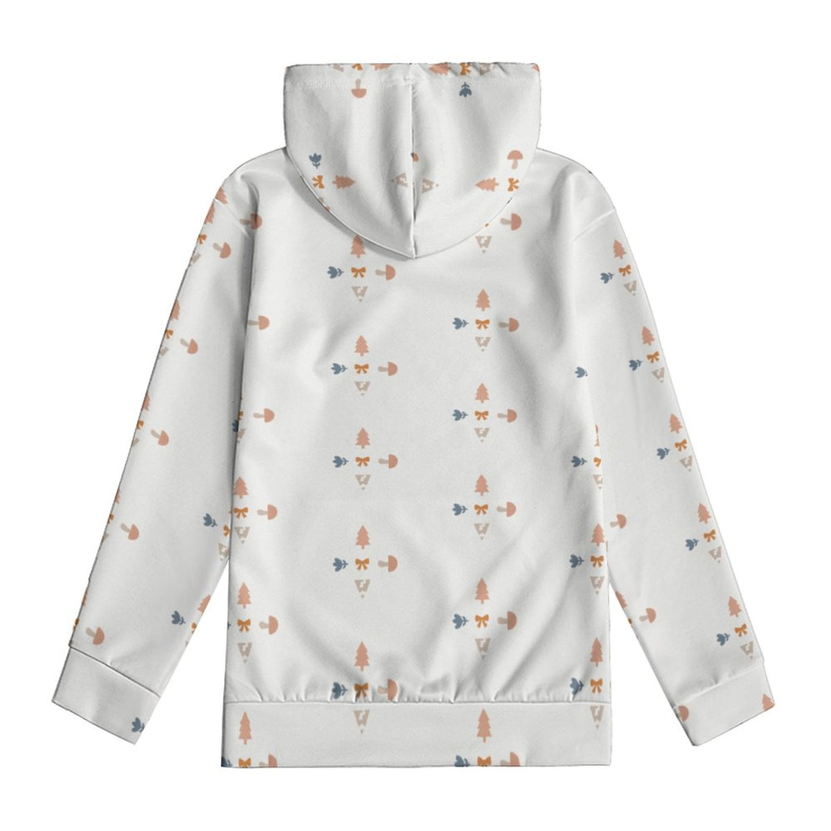 Kids' White Geometric Patterned Long Sleeve Hoodie