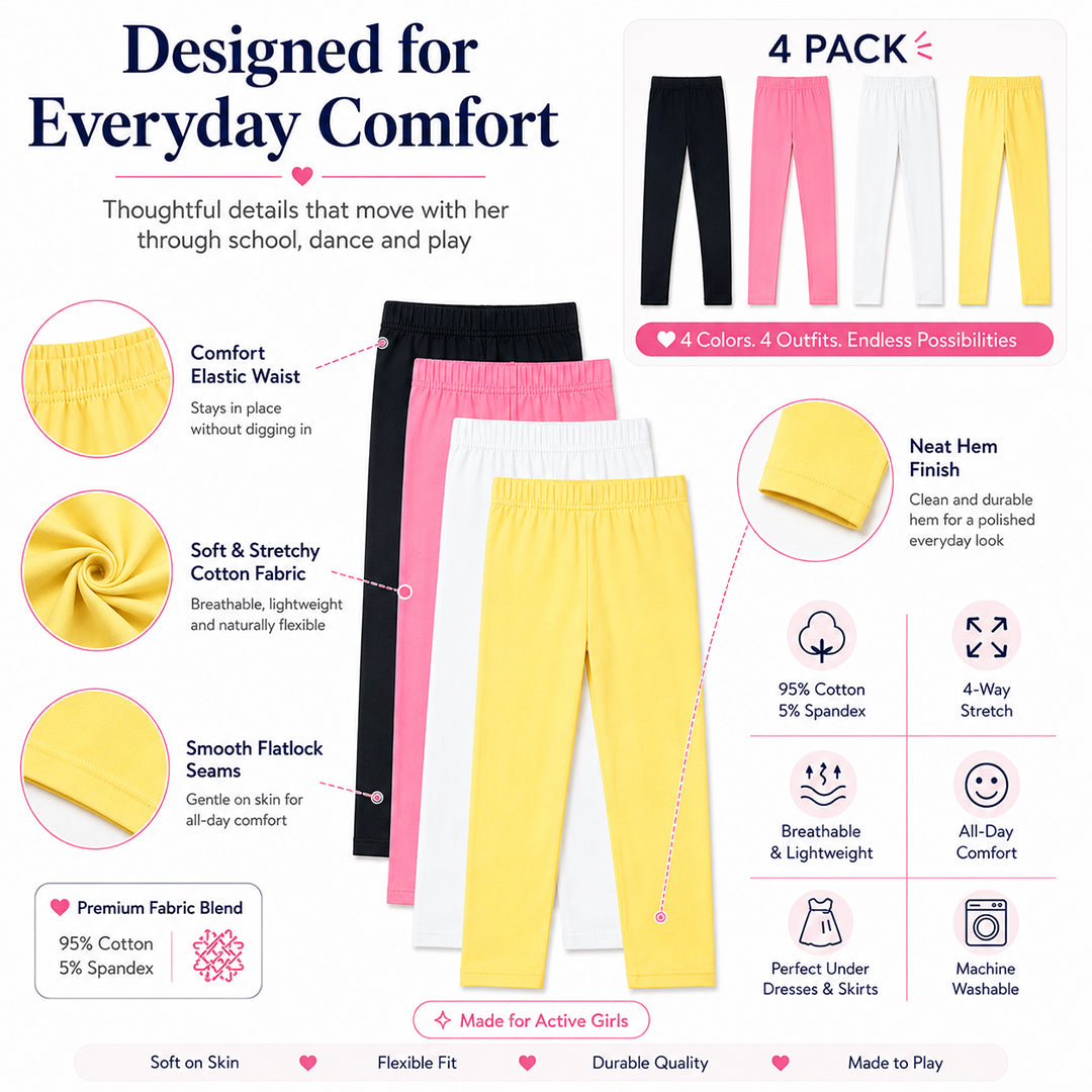 Girls' 4-Pack Cotton Stretch Leggings