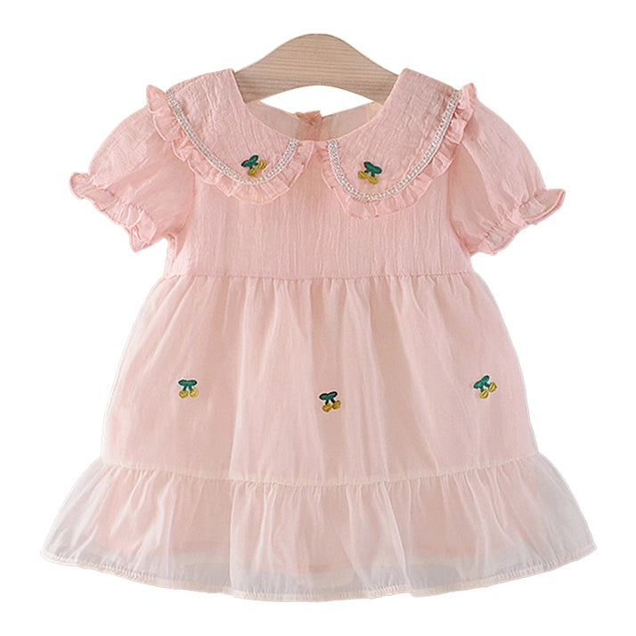 Cherry Bloom Baby Dress – Pink Embroidered Cherry Dress