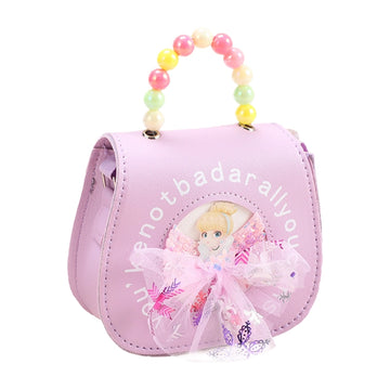 Girls Lilac Princess Handbag with Bead Handle & Sparkly Bow
